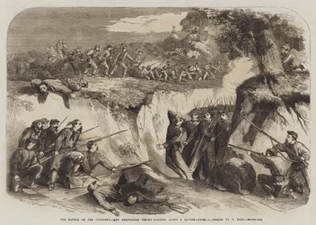 Die Schlacht am Volturno, die neapolitanischen Truppen ziehen durch eine Schlucht